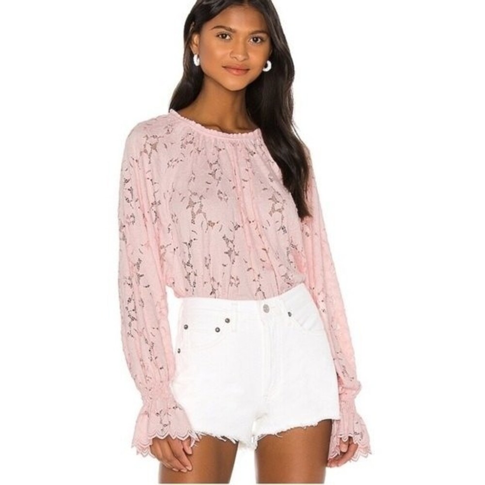 Free People Olivia Lace Tee in Pink S NWOT - Picture 4 of 16